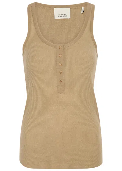Isabel Marant Helma Ribbed Silk Tank Top In Brown