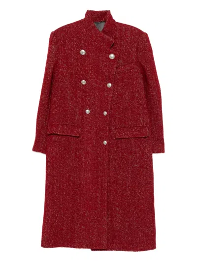 Isabel Marant Herringbone Double-breasted Coat In Red
