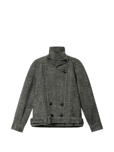 Isabel Marant Elvane Belted Herringbone Wool-blend Coat In Gray