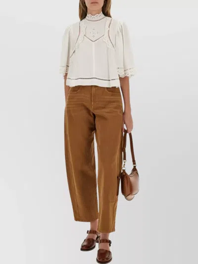 Isabel Marant High Neck Lace Top With Keyhole Back In Brown