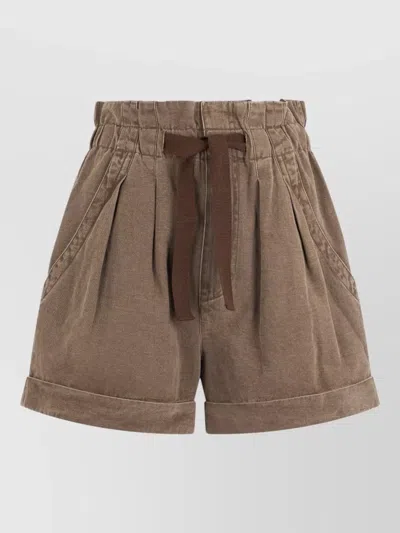 Isabel Marant High Waist Linen Cotton Blend Shorts In Brown