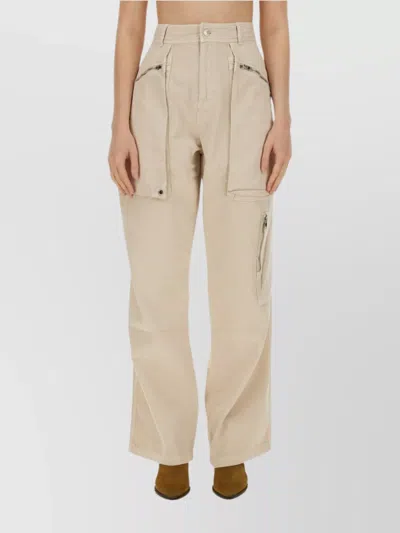 Isabel Marant High Waist Wide Leg Zip Pockets Trousers In Powder