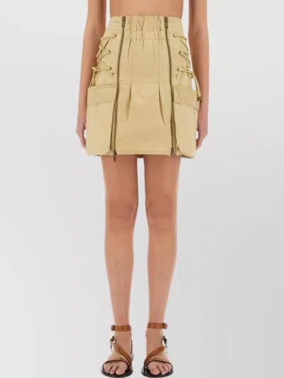 Isabel Marant High-waisted Drawstring Mini Skirt With Side Pockets In Beige