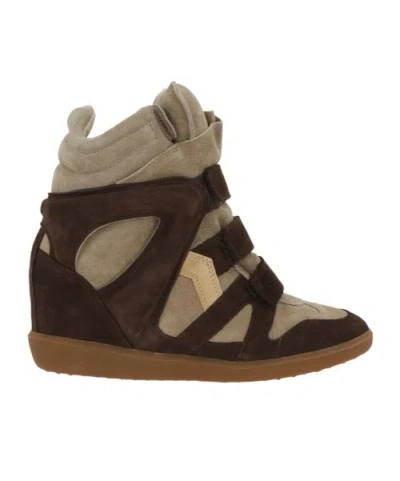 Isabel Marant Bekett Leather-trimmed Suede High-top Wedge Sneakers In Brown
