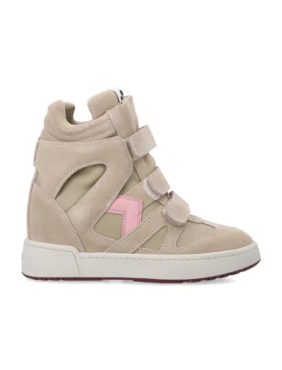 Isabel Marant High-top Wedge Sneakers With Velcro Straps In Beige Bubblegum