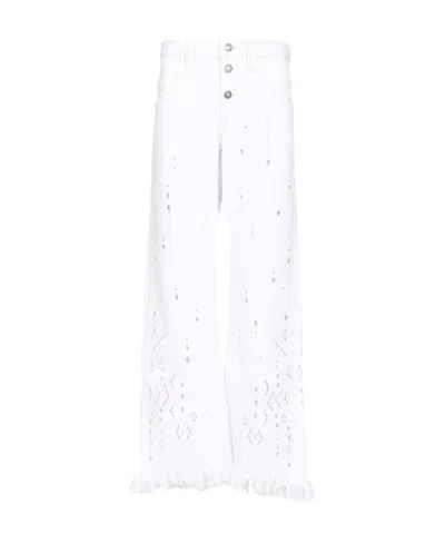 Isabel Marant High-waist Fringed Embroidered Organic Straight-leg Jeans In White