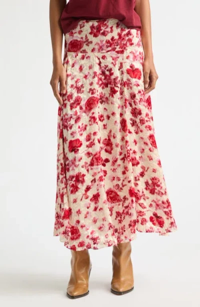 Isabel Marant Hilza Floral Burnout Devoré Georgette Maxi Skirt In Red