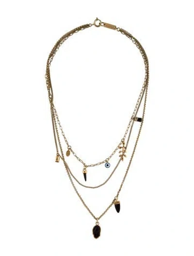 Pre-owned Isabel Marant Horn & Enamel Evil Eye Multistrand Necklace, 16.5"