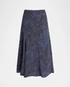 Isabel Marant Hortensia Mosaic Flared Stretch Silk Skirt In Burgundy