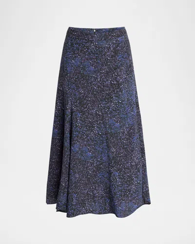 Isabel Marant Hortensia Mosaic Flared Stretch Silk Skirt In Blue