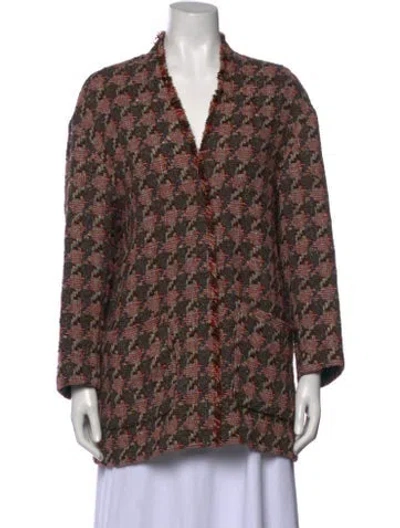 Pre-owned Isabel Marant Houndstooth Print V-neck Sweater In Red