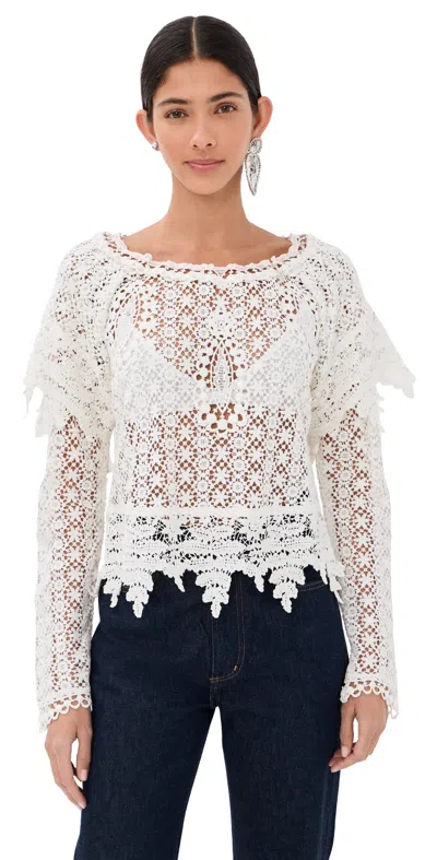 Isabel Marant Hyliana Crop Cotton Lace Top In White