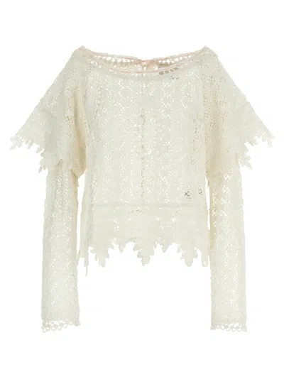 Isabel Marant Hyliana Knit Cotton Lace Top In White
