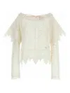 Isabel Marant Hyliana Knit Cotton Lace Top In White