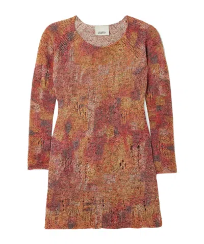 Isabel Marant Hymira Distressed Knitted Mini Dress In Pattern
