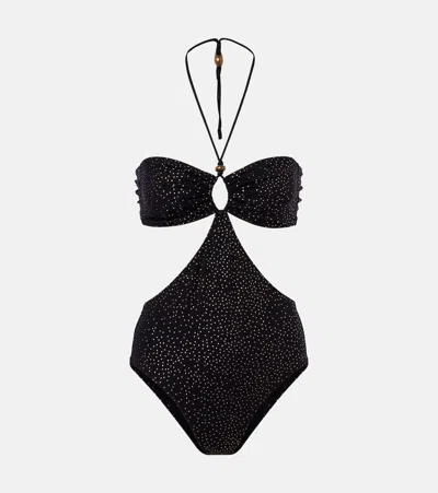Isabel Marant Idoya Polka-dot Cutout Swimsuit In Black