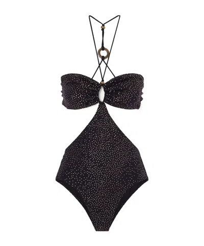 Isabel Marant Idoya Polka-dot Cutout Swimsuit In Black