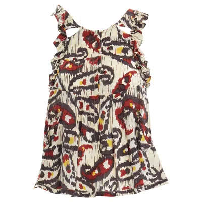 Pre-owned Isabel Marant Ikat Cream Ethnic Print Silk Ruffle Cut-out Top Fr34 Xs Us2 Uk6 In White