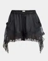 Isabel Marant Ildana Lace-trimmed Stretch Silk-blend Shorts In Black