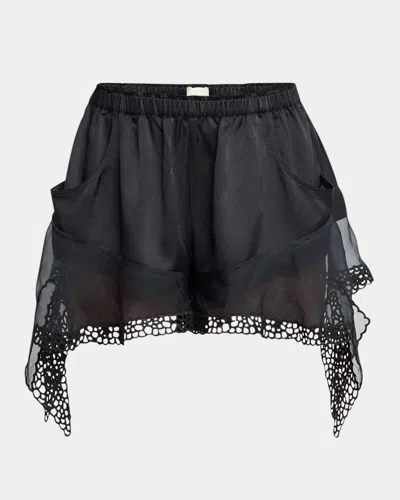Isabel Marant Ildana Lace & Organza-trim Silk Shorts In Black