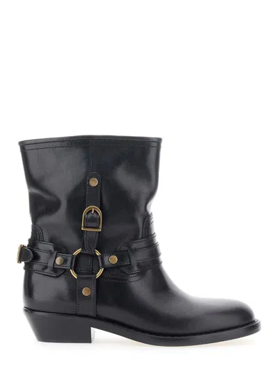 ISABEL MARANT 'ILDRED' BLACK ANKLE BOOTS WITH MEDIUM BLOCK HEEL AND DECORATIVE BUCKLE IN LEATHER WOMAN
