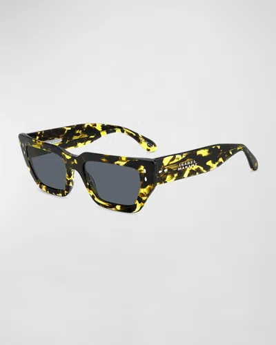 Isabel Marant Im0159s Logo Acetate Rectangle Sunglasses In Yellow