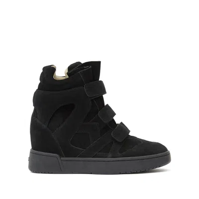 Isabel Marant Women Black Wedge With Insert Design And High Heel Sneaker In Leather Woman