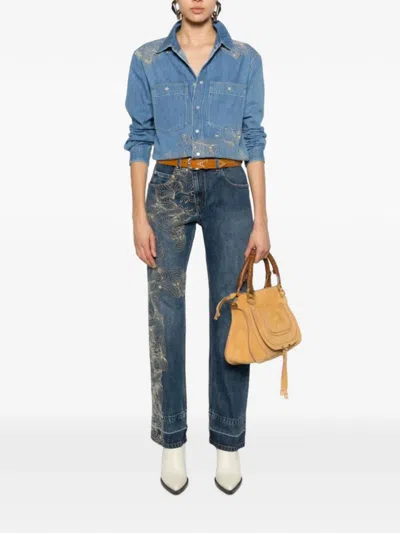 Isabel Marant Imane Embroidered Faded-effect Jumpsuit In Blue
