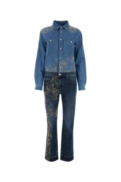 Isabel Marant Embroidered Denim Jumpsuit In Blue