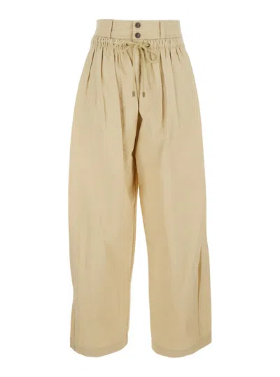 Isabel Marant Inaya Beige Pants With Elastic Waist And Drawstring In Cotton Woman