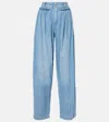 Isabel Marant Inaya Ruffled Cotton-chambray Barrel-leg Pants In Blau
