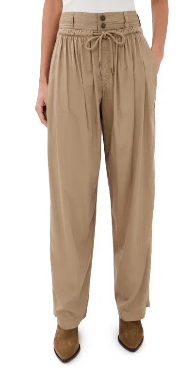 Isabel Marant Inaya High Waist Gathered Straight Leg Pants In Brown
