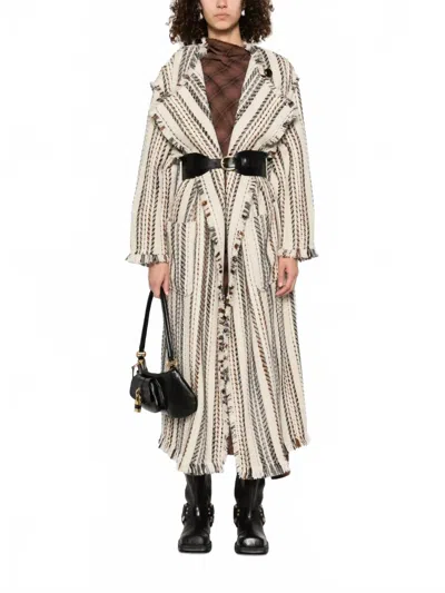 Isabel Marant Inita Striped Long Coat In Ecru In Animal Print