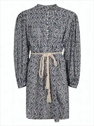 Isabel Marant Intricately Patterned Blue Midi Dress In Gray