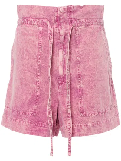Isabel Marant Acid-wash Paperbag Shorts In 粉色