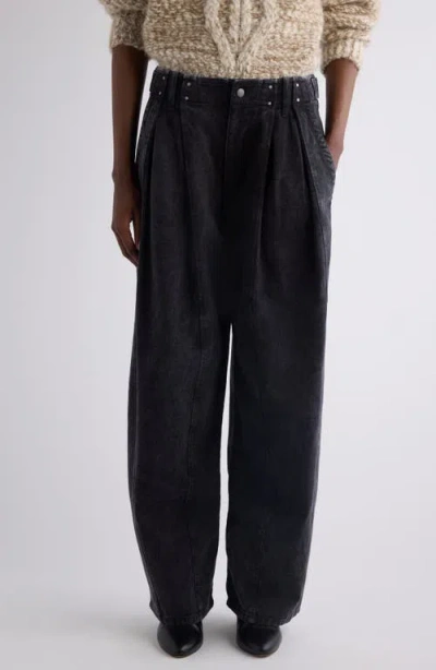 Isabel Marant Ireme Pleated Barrel Leg Jeans In Black