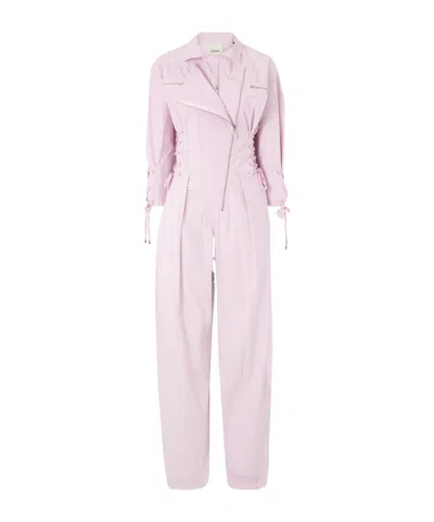 Isabel Marant Irianna Lace-up Pleated Cotton-canvas Jumpsuit In Pink