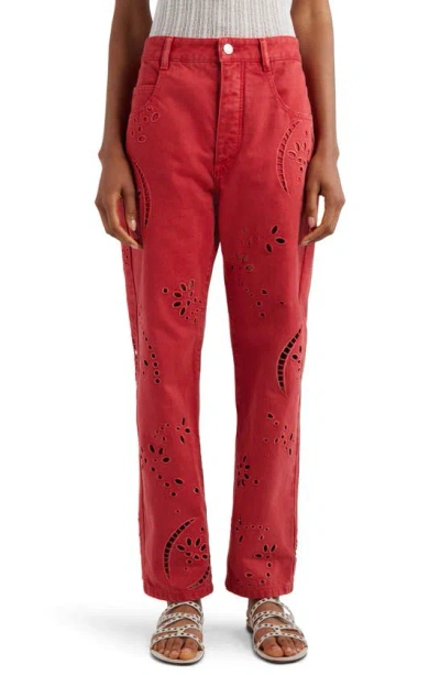 Isabel Marant Irina Eyelet Embroidered Jeans In Shell Pink