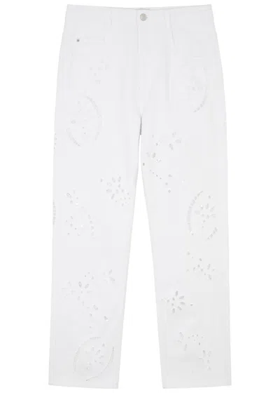 Isabel Marant Irina Eyelet-embroidered Straight-leg Jeans In White