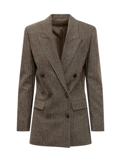 Isabel Marant Double-breasted Blazer In Striped Wool In Brown