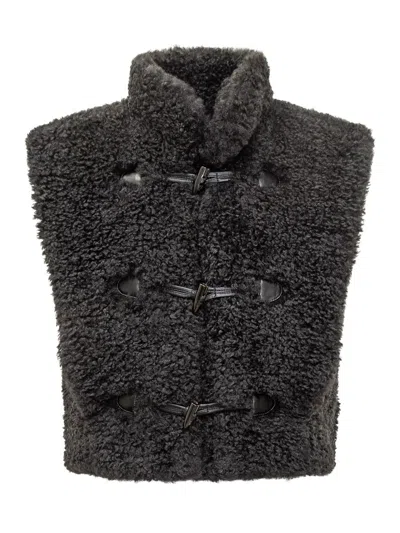 Isabel Marant Étoile Black Shearling Vest With Hook And Loop Closure