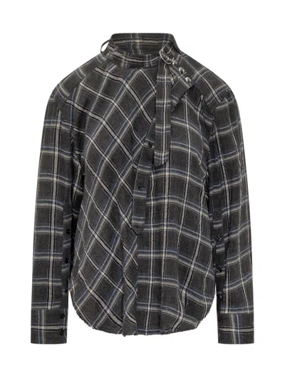 Isabel Marant Gray Check Shirt With High Collar In Blue