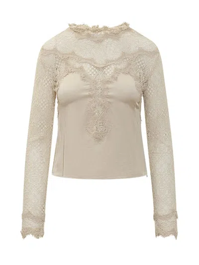 Isabel Marant Lace Top With Long Sleeves In Neutral