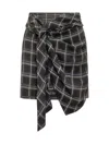 Isabel Marant Plaid Skirt With Front Knot In Black