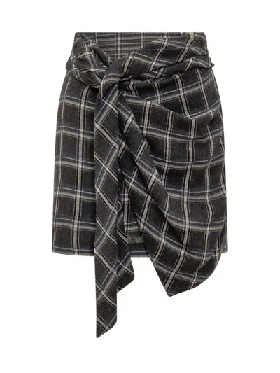 Isabel Marant Plaid Skirt With Front Knot In Black