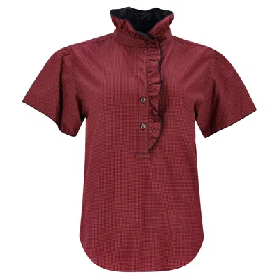 Pre-owned Isabel Marant Isabel Marat Gingham Cotton Top With Ruffle Detail In Brown