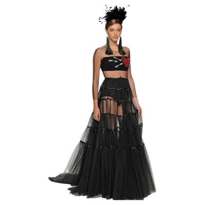 Pre-owned Isabel Marant Isabel Sanchis "valentine Pick" Jeweled Heart Runway Gown In Black