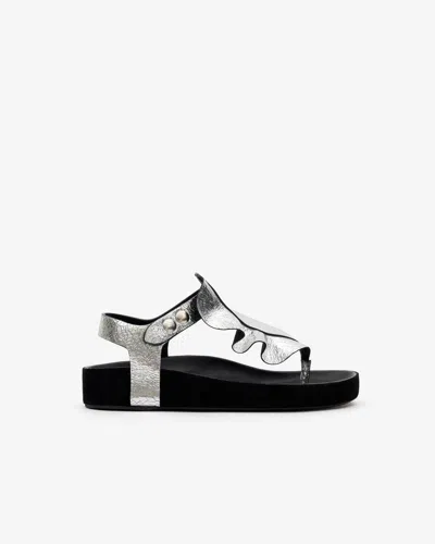 Isabel Marant Metallic Crinkle Leather Sandals In Silver