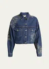 Isabel Marant Denim Blue Floral Embroidery Jacket In Blue