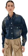 Isabel Marant Denim Blue Floral Embroidery Jacket In Blue